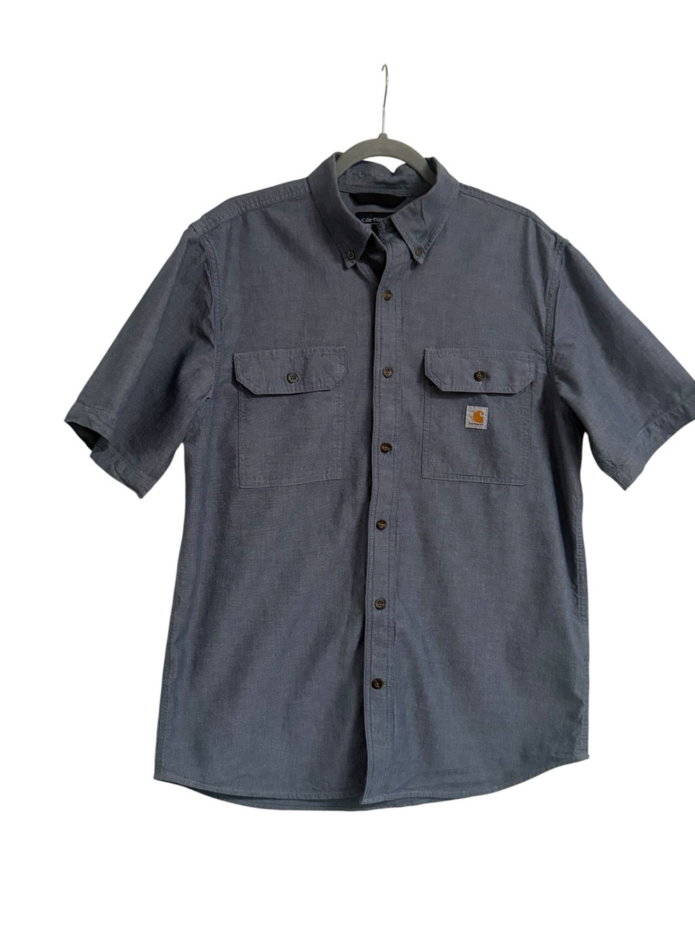 Carhartt Men's Chambray Short Sleeve Work Shirt Denim Blue Utility Work Size M